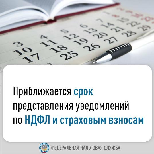 Приближается срок представления уведомлений по НДФЛ и страховым взносам